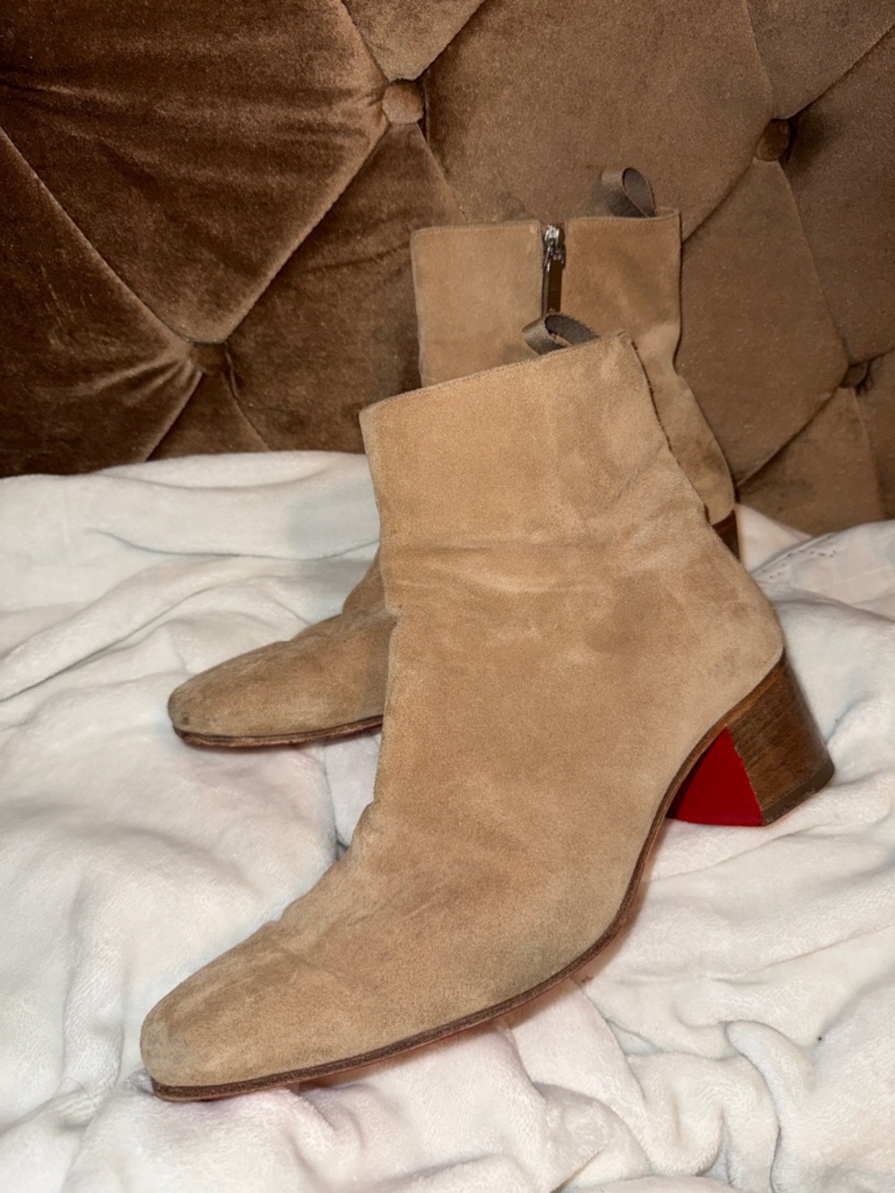 Mens sz 12 (45) Christian Louboutin Zagober Suede Ankle Boots In Fennec.